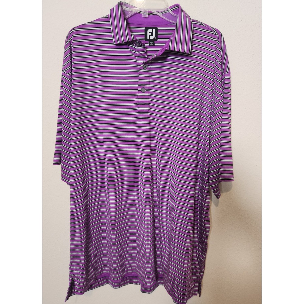 FootJoy Men's Golf Polo Shirt Short Sleeve Purple‎ White Striped Embroidered XXL